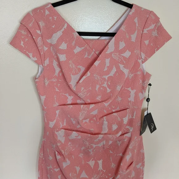 Adrianna Papell Size 8 Hibiscus Jacquard Draped Dress - Picture 6 of 10